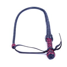 Плетка нагайка с твердым наконечником кожаный сине красный DS Fetish  