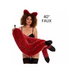 Анальный тройной меховой хвост без пробки Темно красный с черным кончиком OKOVA 1000 мм