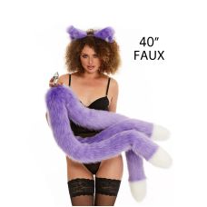 Анальный тройной меховой хвост без пробки Фиолетовый с белым кончиком OKOVA 1000 мм