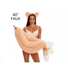 Анальный тройной меховой хвост без пробки Персиковый с белым кончиком OKOVA 1000 мм