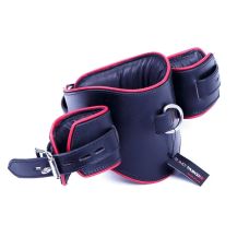 Ошейник анатомический с наручниками черный с красной строчкой DS Fetish 