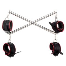 Хрестовина з наручниками та кайданами металева з натуральної шкіри чорно-сріблястого кольору DS Fetish