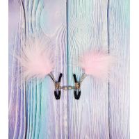 Зажимы на соски с перышками розового цвета DS Fetish Nipple clamps metal feather