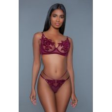 Комплект жіночої білизни мережива Evangeline Be Wicked  бордовий розмір S/M