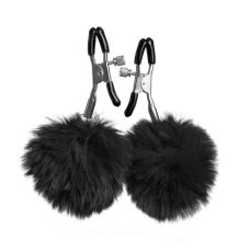 Затискачі на соски з помпонами чорного кольору DS Fetish Nipple clamps metal poliester