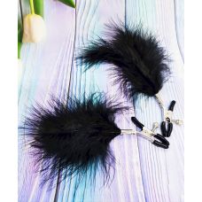 Затискачі на соски з пір'ячками чорного кольору DS Fetish Nipple clamps metal feather
