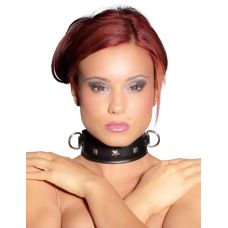 Ошейник широкий БДСМ из натуральной кожи черного цвета Foxshow Zado