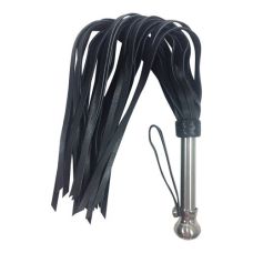 Флоггер БДСМ из натуральной телячьей кожи черного цвета с металлической ручкой Zado