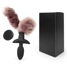 Анальная втулка с меховым хвостом и вибрацией черная A-Loving L 85 мм D 36 мм