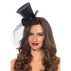 Жіночий міні циліндр чорного кольору Leg Avenue Mini Glitter Top Hat