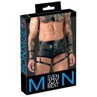 Трусы мужские матовые с прозрачными вставками с ремешками для наручников черного цвета Foxshow размер M