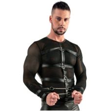 Комплект мужской лонгслив полупрозрачный с портупеей и наручниками черного цвета Sven Joy Ment размер M