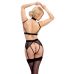 Эротический комплект женского белья с открытым доступом украшенным цепочкой и Подтяжками для чулок черного цвета Abierta Fina размер L