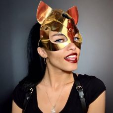 Маска кішка для рольових ігор із тонкої шкіри золота DS Fetish