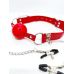 Кляп у рот БДСМ із затискачами для сосків червоного кольору DS Fetish Ball gag with nipple clamps red Кляп у рот БДСМ із затискачами для сосків червоного кольору DS Fetish Ball gag with nipple clamps red