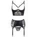 Еротичний комплект жіночої білизни з підтяжками для панчох та вирізами в інтимних зонах чорного кольору Abierta Fina розмір L