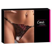 Стринги с открытым доступом украшенные вышивкой и стразами черного цвета Cottelli Collection размеры S M