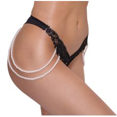 Стринги  украшенные с эластичными ремешками с жемчугом вдоль ног черного цвета Cottelli Collection размеры S M
