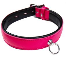 Ошейник с кольцом из натуральной кожи розовый DS Fetish 
