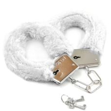 Наручники на цепочке БДСМ с мехом белого цвета DS Fetish 