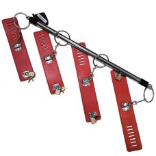 Розпірка з манжетами на карабінах для фіксації тіла БДСМ металева червоного кольору DS Fetish
