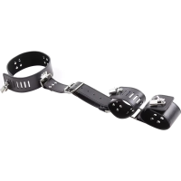 Ошейник БДСМ с наручниками из искусственной кожи черного цвета DS Fetish Collar with handscuff black