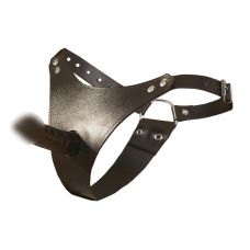 Страпон реалистичный ременной на трусиках из натуральной кожи черного цвета Zado