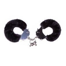 Наручники БДСМ металлические с черным мехом на тонкой цепочке Roоmfun 