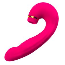 Двойной вибратор с вакуумной стимуляцией клитора розового цвета Boss series Ева