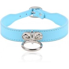 Чокер с кольцом из искусственной кожи голубого цвета DS Fetish