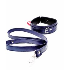 Нашийник з повідцем БДСМ штучна шкіра темно синій DS Fetish