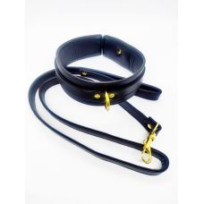Нашийник з повідцем БДСМ зі штучної шкіри чорного кольору DS Fetish