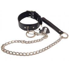 Нашийник з повідцем БДСМ штучна шкіра чорний DS Fetish