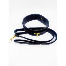 Нашийник з повідцем БДСМ штучна шкіра чорний DS Fetish