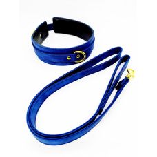 Нашийник з повідцем БДСМ зі штучної шкіри темно синього кольору DS Fetish