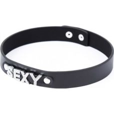Чокер с надписью SEXY из страз из искусственной кожи черного цвета DS Fetish