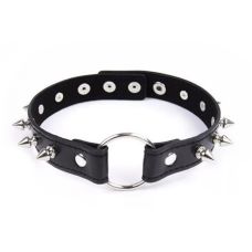 Нашийник з шипами та кільцем БДСМ чорного кольору DS Fetish Collar black with metal spikes