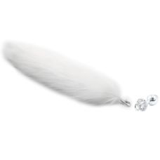 Анальна пробка металева з Камінцем сріблястого кольору зі знімним білим Хвостиком зі штучного хутра DS Fetish Anal plug faux fur fox tail white polyeste