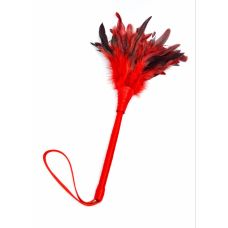 Щекоталка с перьями бордо БДСМ с красной ручкой Loveshop