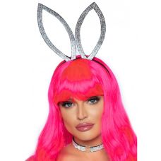 Ушки кролика с чокером в стразах для ролевых игр серебристого цвета Leg Avenue 