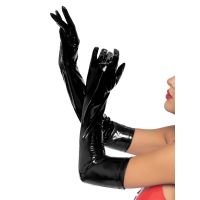 Перчатки сексуальные виниловые черного цвета Leg Avenue Stretchy Vinyl Opera Length Gloves размер S 