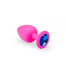 Анальная пробка розовая с синим кристаллом Pink Silicone Sapphire M