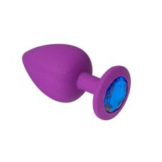 Анальная пробка фиолетовая с синим камнем Purple Silicone Sapphire M 