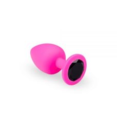 Анальная пробка розовая с чёрным кристаллом Pink Silicone Black Diamond M 