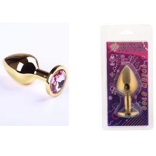 Анальная пробка золотая sLAsh с розовым камнем размер M