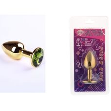 Анальная пробка золотая sLash с кристаллом хризолит размер S