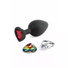 Анальная пробка черного цвета со съемными камнями в форме сердца NS Novelties размер Medium