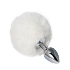 Металева анальна пробка з помпоном розмір S Біла
