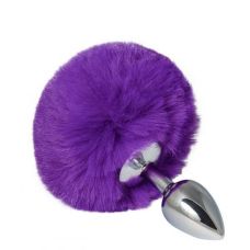 Анальний металевий затор сріблястого кольору з фіолетовим хвостом Loveshop розмір S