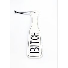 Шлепалка овальная БДСМ с надписью Bitch белого цвета DS Fetish длина 325 мм
